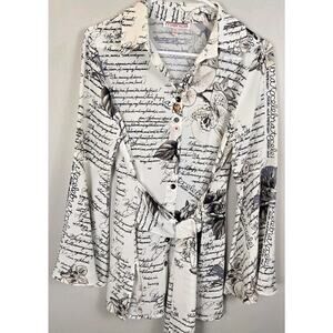 MISHCA French Garden Poplin Blouse Flare Sleeve Tie Front SMALL Boho Peasant